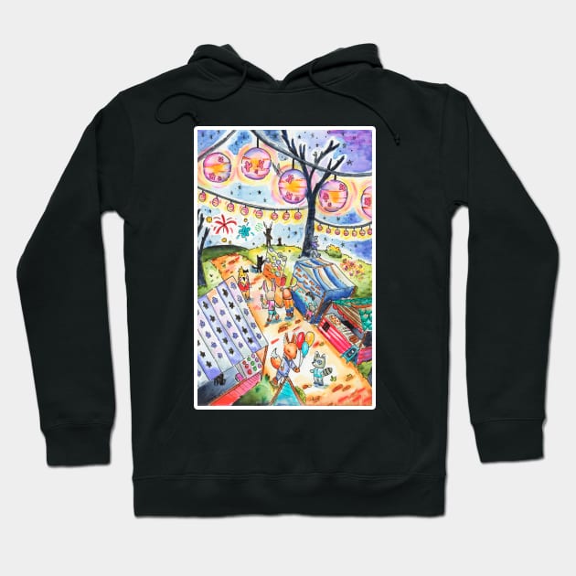 Summer Lantern Festival in Watercolor Hoodie by narwhalwall